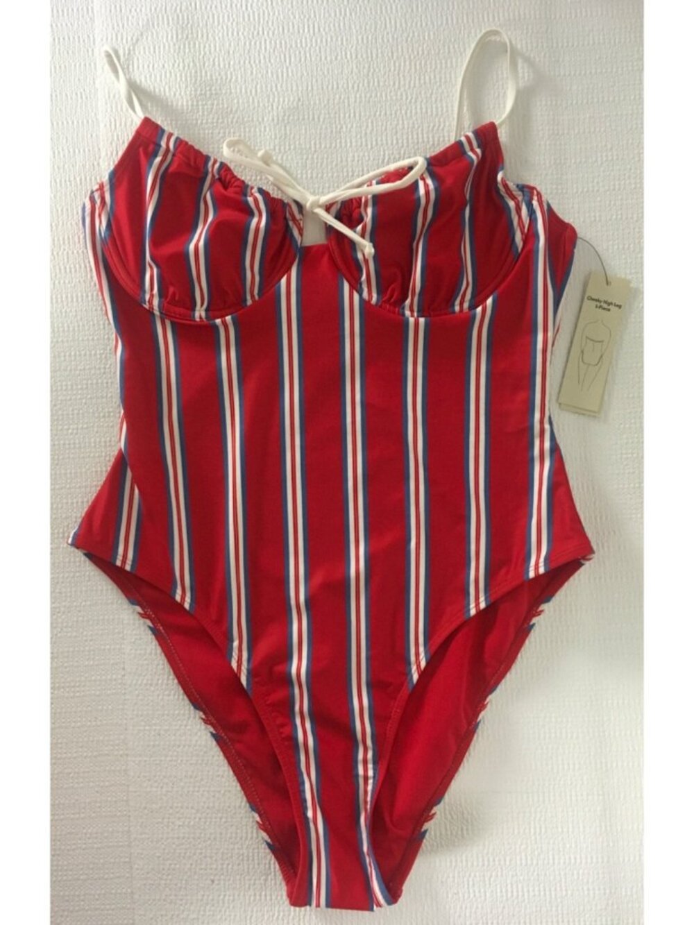 No Boundaries 1 Piece Swimsuit Size L 12 to 14 Red w White Blue Stripes New